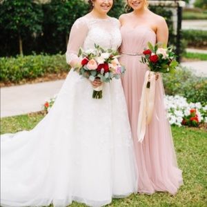 Monique Lhullier blush bridesmaid dress